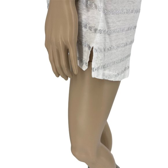 Artisan NY hi lo linen top small white silver elephants short sleeve - Picture 6 of 10